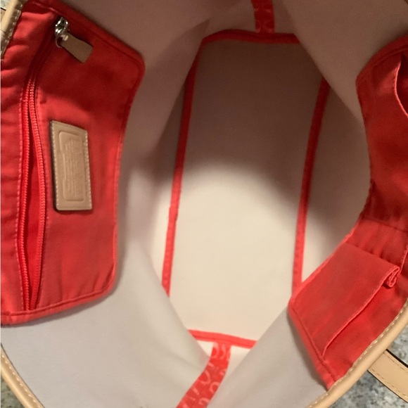 Coach Peyton Park Dream C Tote #F256773 Red & Pink with Tan Lth trim NWT - Picture 4 of 11